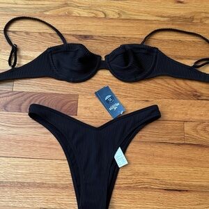 Hollister Black Ribbed Underwire Bikini Set